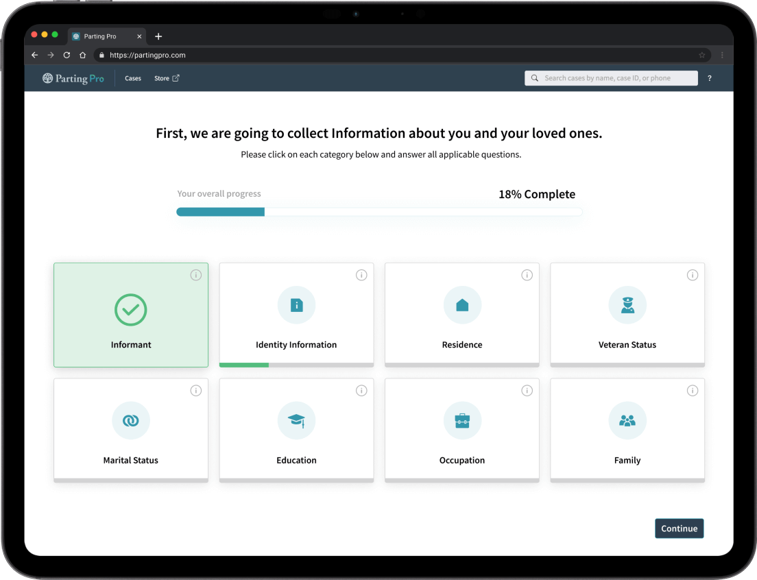 Parting Pro cremation arrangement software easily collecting vitals information from families