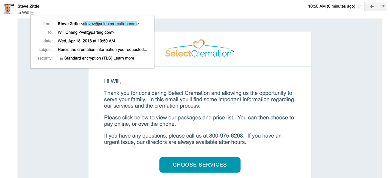 here's the cremation information you requested