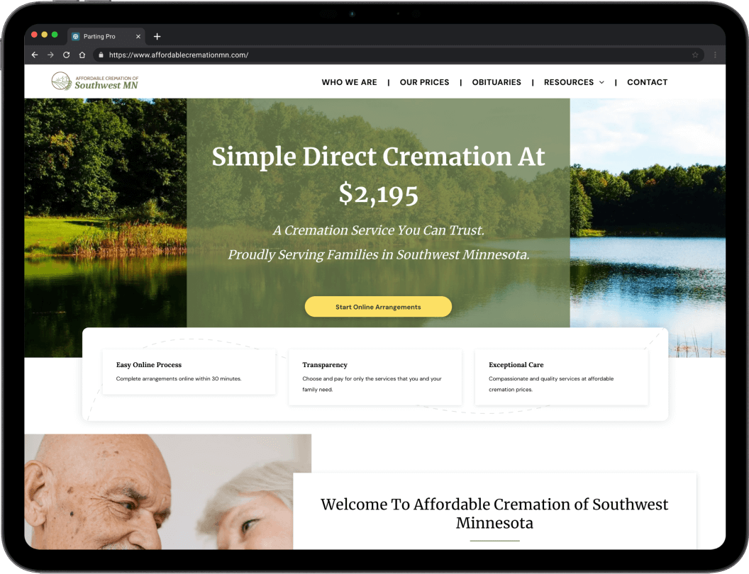 Parting Pro funeral home website